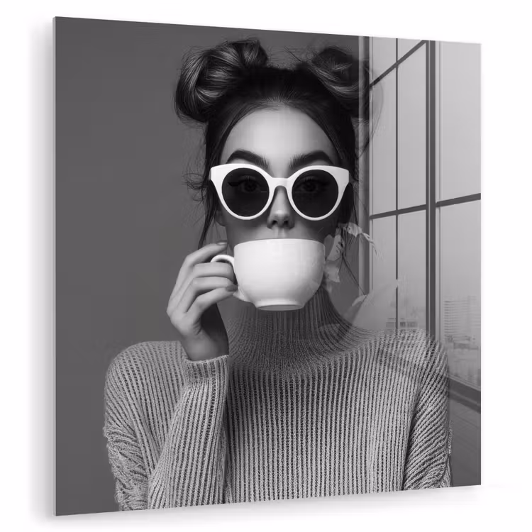 Vrouw - Koffie - Zwart - Wit plexiglas 5mm klein -zzzproduct_nieuw