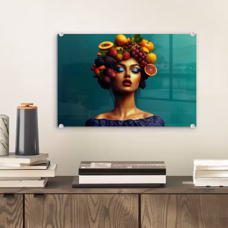Vrouw - Hoodtooi - Tropisch - Fruit - Druiven plexiglas 5mm klein -sfeer1
