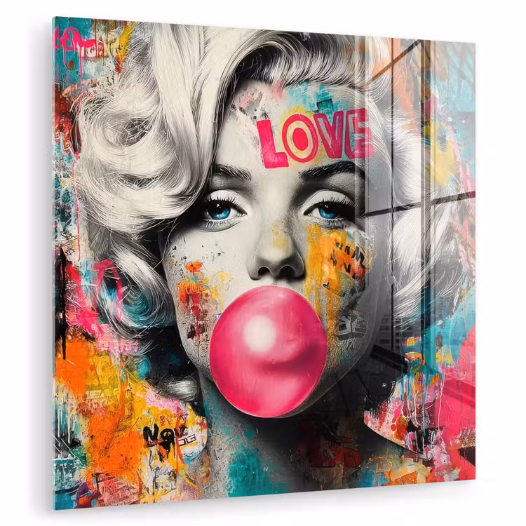 Vrouw - Kauwgom - Graffiti - Neonkleuren plexiglas 5mm klein -zzzproduct_nieuw
