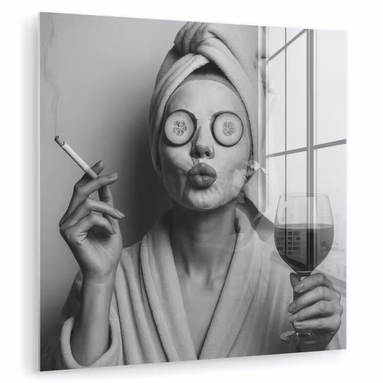Vrouw - Masker - Wijn - Sigaret plexiglas 5mm klein -zzzproduct_nieuw