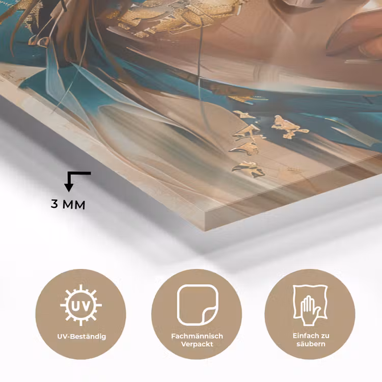 Vrouw - Portret - Goud - Luxe - Blauw plexiglas 5mm klein -wsfeer2_DE