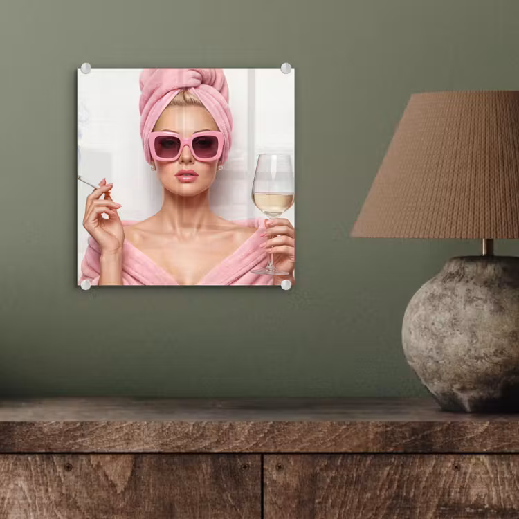 Vrouw - Roze - Wijn - Zonnebril plexiglas 5mm klein -sfeer3