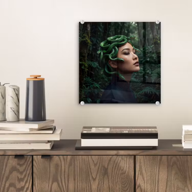 Vrouw - Slang - Natuur - Mystiek - Groen plexiglas 5mm klein -sfeer1