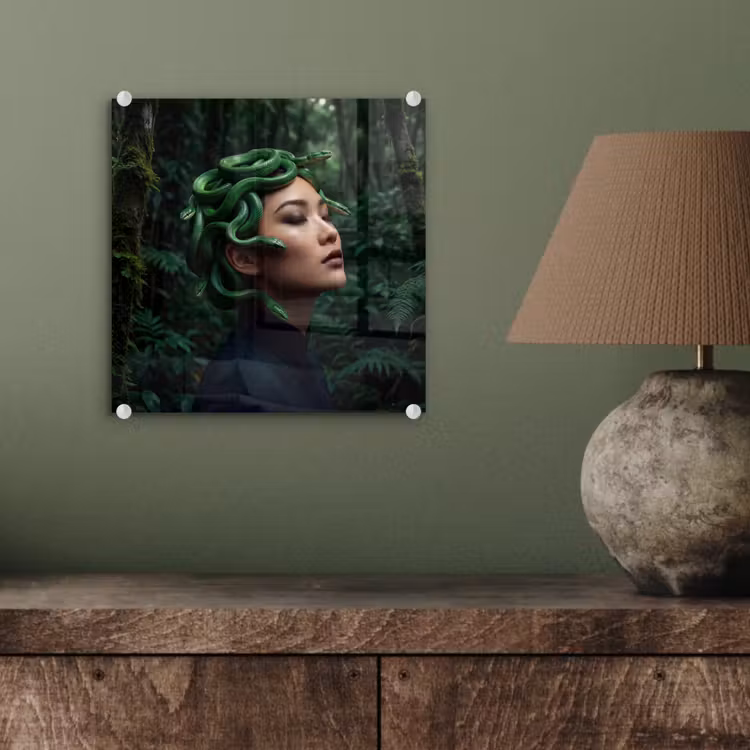 Vrouw - Slang - Natuur - Mystiek - Groen plexiglas 5mm klein -sfeer3
