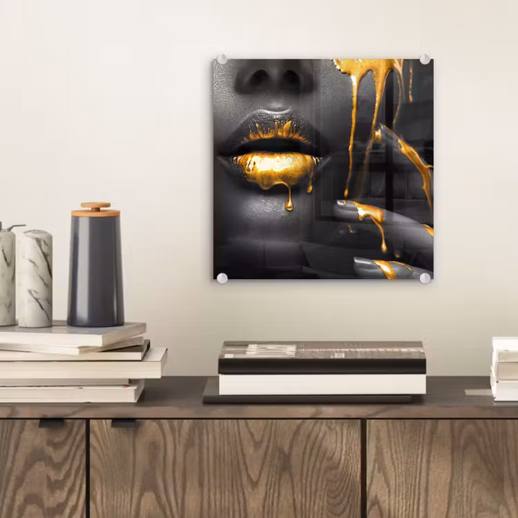 Vrouw - Zwart - Goud - Gezicht - Lippen plexiglas 5mm klein -sfeer1