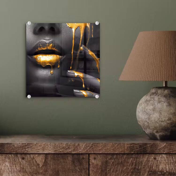 Vrouw - Zwart - Goud - Gezicht - Lippen plexiglas 5mm klein -sfeer3