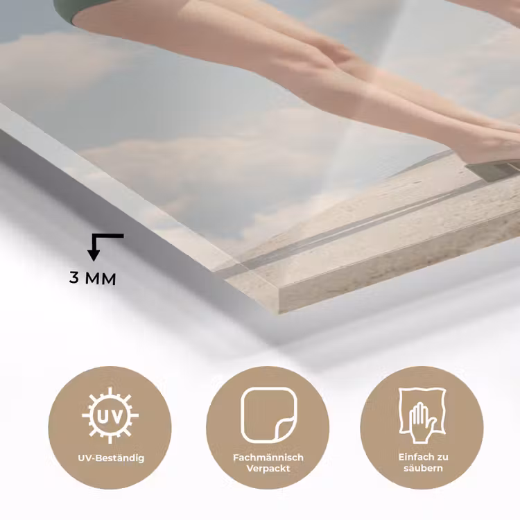 Glasbild - Frauen – Tauchhaltung – Wolken - Vrouwen - Duikhouding - Wolken plexiglas 5mm klein