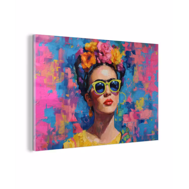Vrolijk portret - Vrouw - Bloemenkroon plexiglas 5mm klein -zzzproduct_nieuw