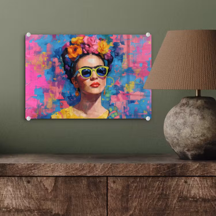 Vrolijk portret - Vrouw - Bloemenkroon plexiglas 5mm klein -wsfeer2_DE