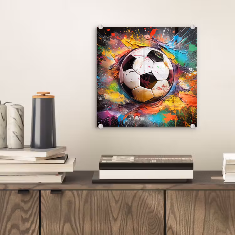 Voetbal - Verf - Kleuren - Zwart - Wit plexiglas 5mm klein -sfeer1