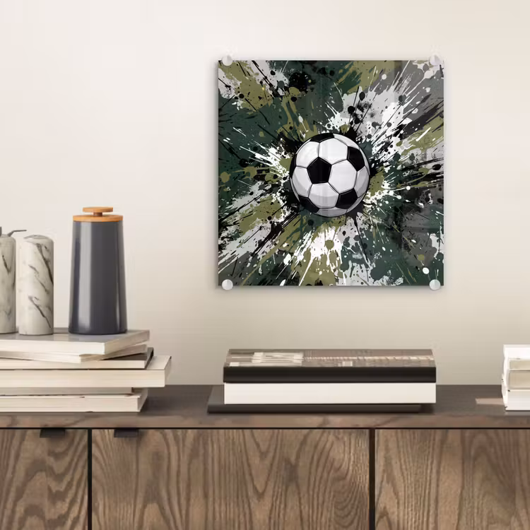 Voetbal - Verf - Spetters - Groen plexiglas 5mm klein -sfeer1