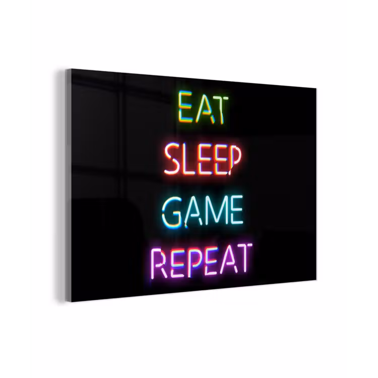 Gaming - Led - Quote - Eat sleep game repeat - Gamen plexiglas 5mm klein -z3d