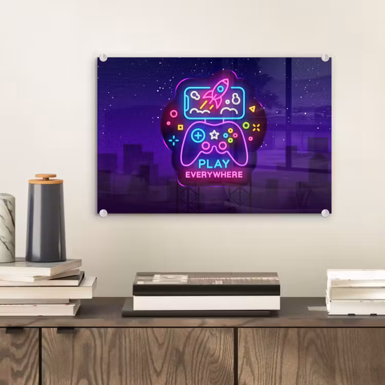 Gaming - Neon - Play - Blauw - Nacht - Controller plexiglas 5mm klein -sfeer1