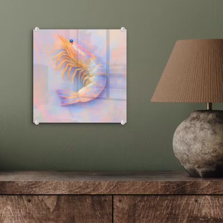 Garnaal - Subtiele structuur - Blauw - Roze plexiglas 5mm klein -sfeer3