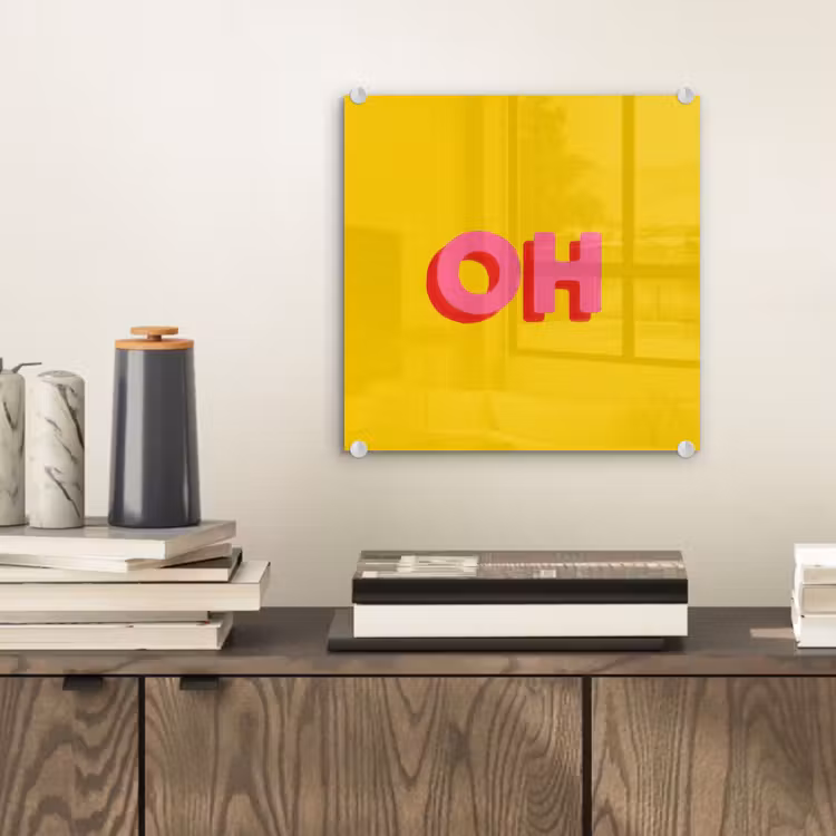 Geel - Roze - Oh - 3D plexiglas 5mm klein -sfeer1