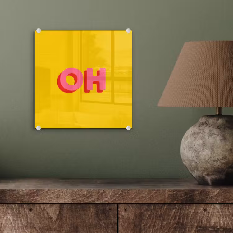 Geel - Roze - Oh - 3D plexiglas 5mm klein -sfeer3