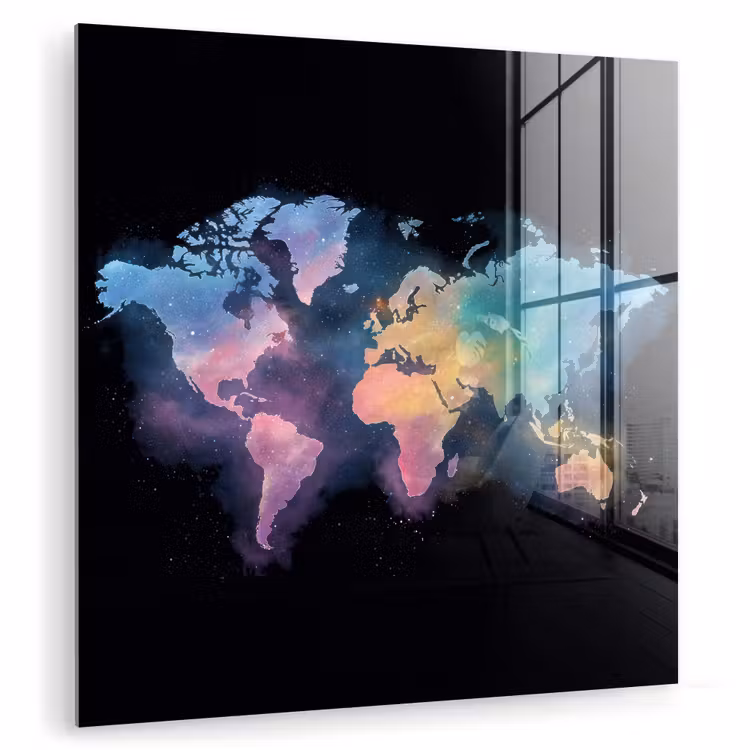 Geschilderd - Wereldkaart - Kleurrijk plexiglas 5mm klein -zzzproduct_nieuw