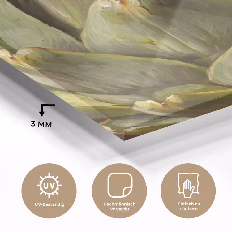 Glasbild - Gemüse – Artischocke – Grün - Groente - Artisjok - Groen plexiglas 5mm klein