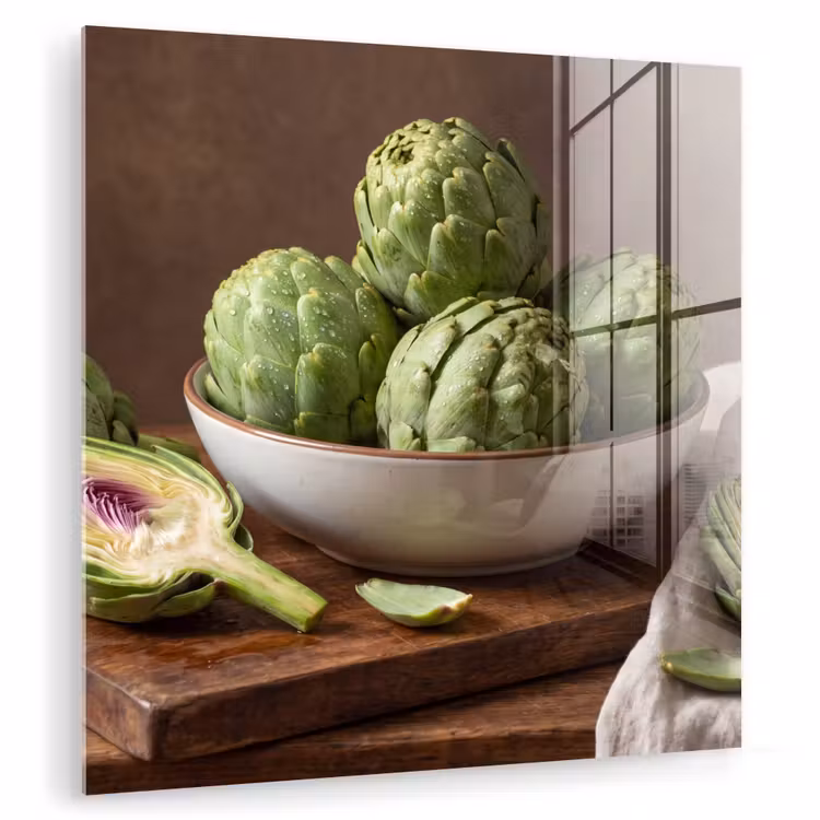 Glasbild - Gemüse – Artischocke – Küche - Groenten - Artisjok - Keuken plexiglas 5mm klein