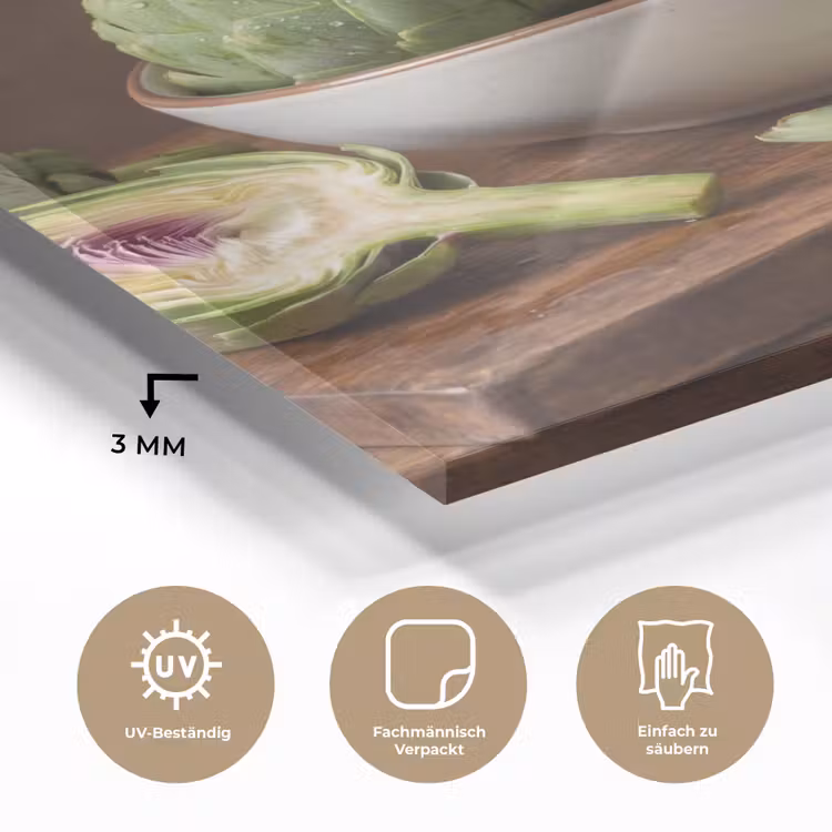 Glasbild - Gemüse – Artischocke – Küche - Groenten - Artisjok - Keuken plexiglas 5mm klein