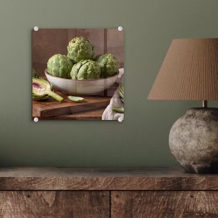 Glasbild - Gemüse – Artischocke – Küche - Groenten - Artisjok - Keuken plexiglas 5mm klein