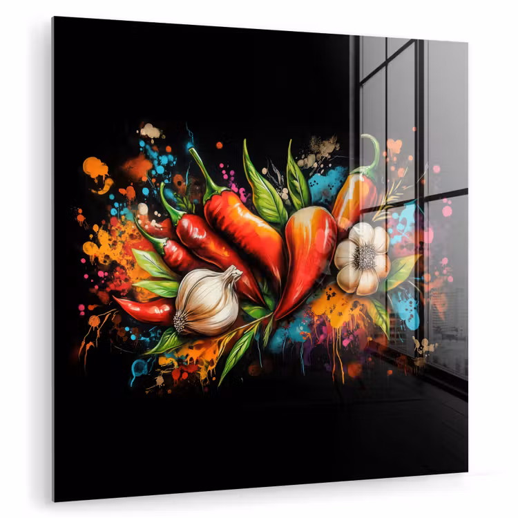 Groente - Peper - Knoflook - Graffiti - Verf - Kleurrijk plexiglas 5mm klein -zzzproduct_nieuw