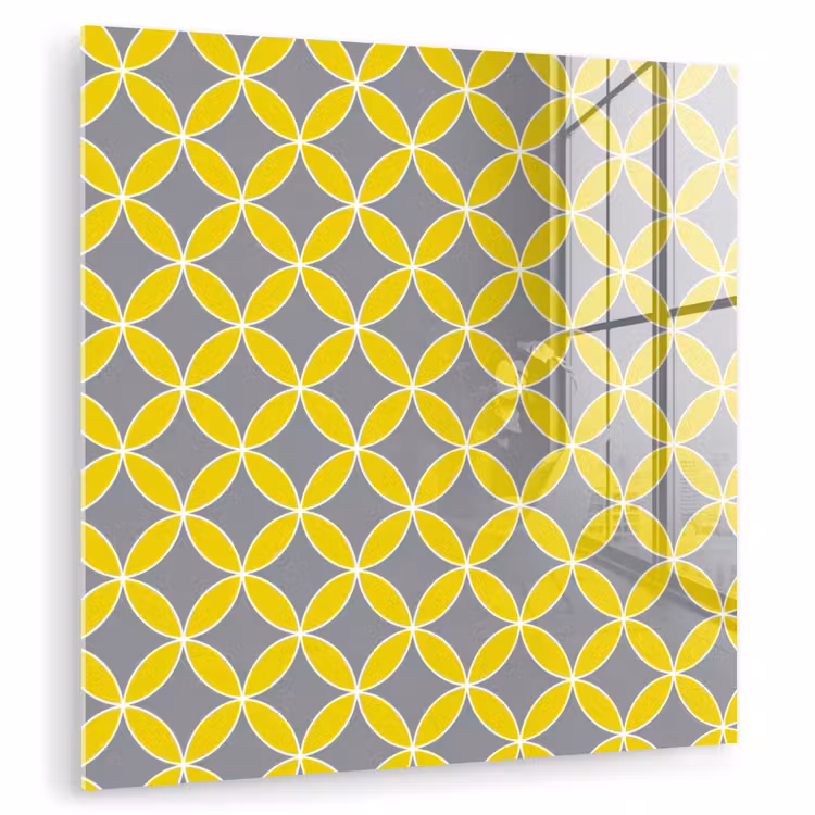 Geometrisch - Cirkels - Modern - Grijs - Geel plexiglas 5mm klein 11 -zzzproduct_nieuw
