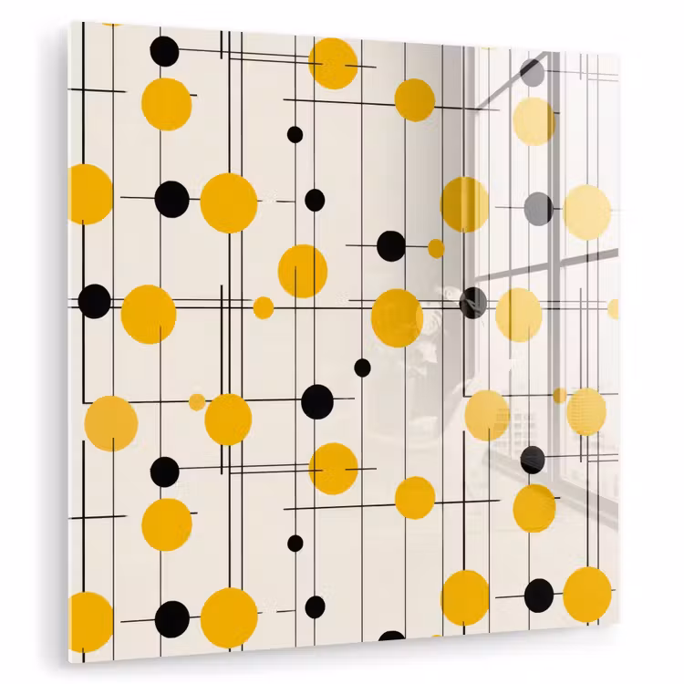 Geometrisch - Retro - Lijnen - Okergeel - Zwart plexiglas 5mm klein 11 -zzzproduct_nieuw