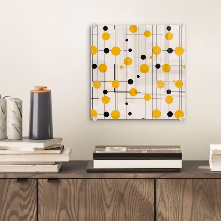 Geometrisch - Retro - Lijnen - Okergeel - Zwart plexiglas 5mm klein 11 -sfeer1
