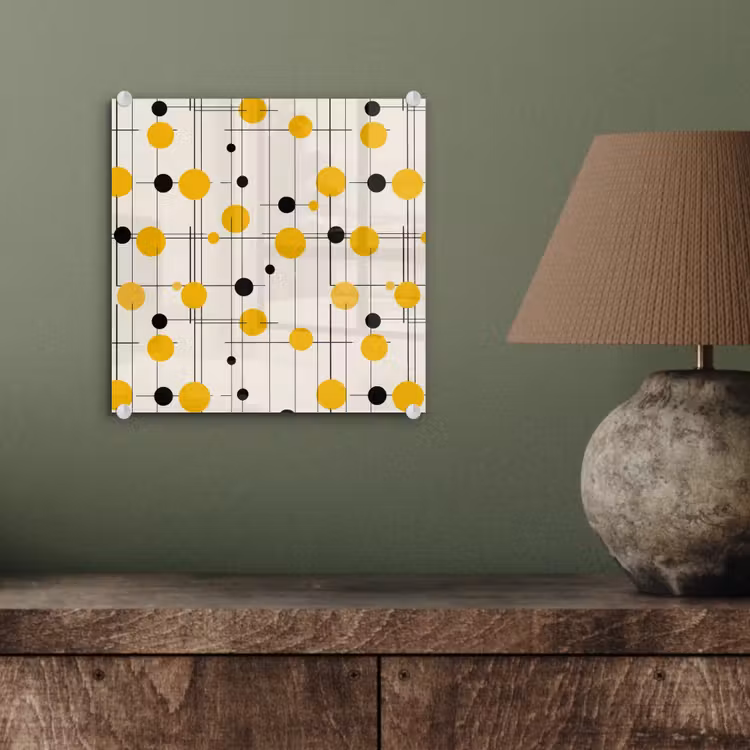 Geometrisch - Retro - Lijnen - Okergeel - Zwart plexiglas 5mm klein 11 -sfeer3