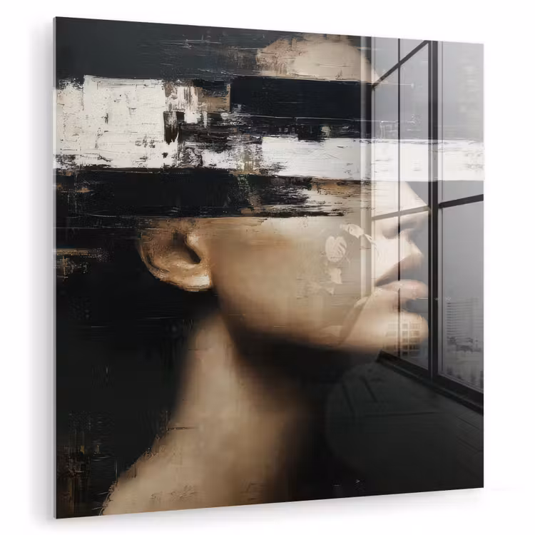 Gezicht - Vrouw - Zwart - Abstract plexiglas 5mm klein -zzzproduct_nieuw