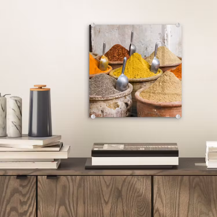 Glasbild - Gewürze – Gläser – Orientalisch - Kruiden - Potten - Oosters plexiglas 5mm klein