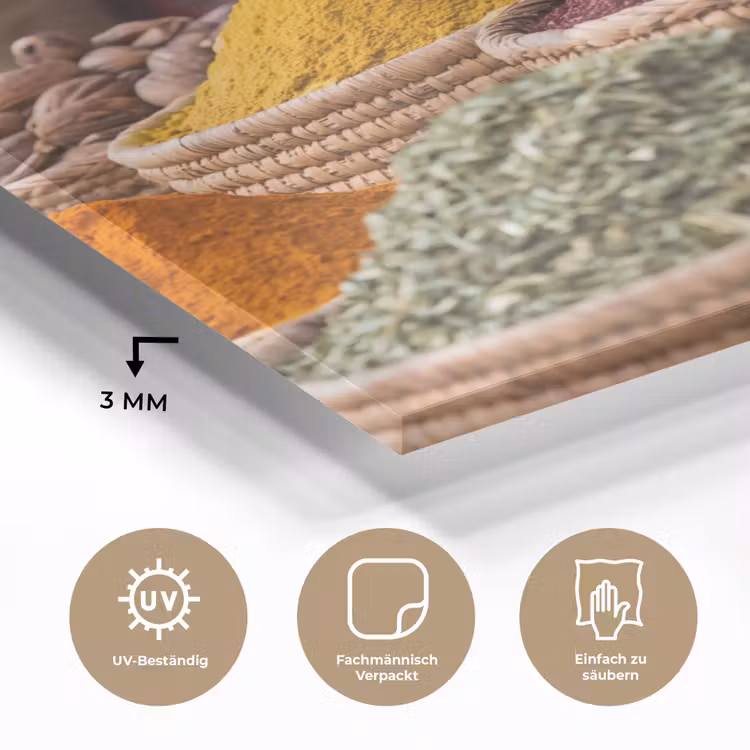 Glasbild - Gewürze – Körbe – Orientalisch - Kruiden - Manden - Oosters plexiglas 5mm klein