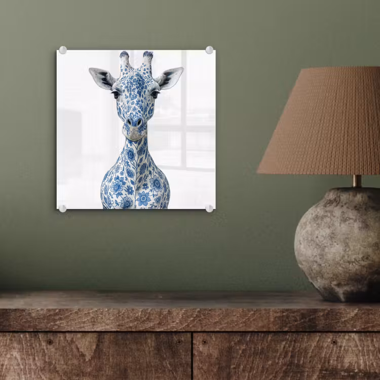 Giraffe - Delfts blauw - Dieren - Minimalistisch plexiglas 5mm klein -sfeer3