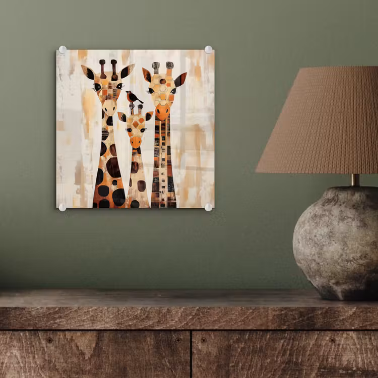 Giraffen - Cartoon - Crème plexiglas 5mm klein -sfeer3