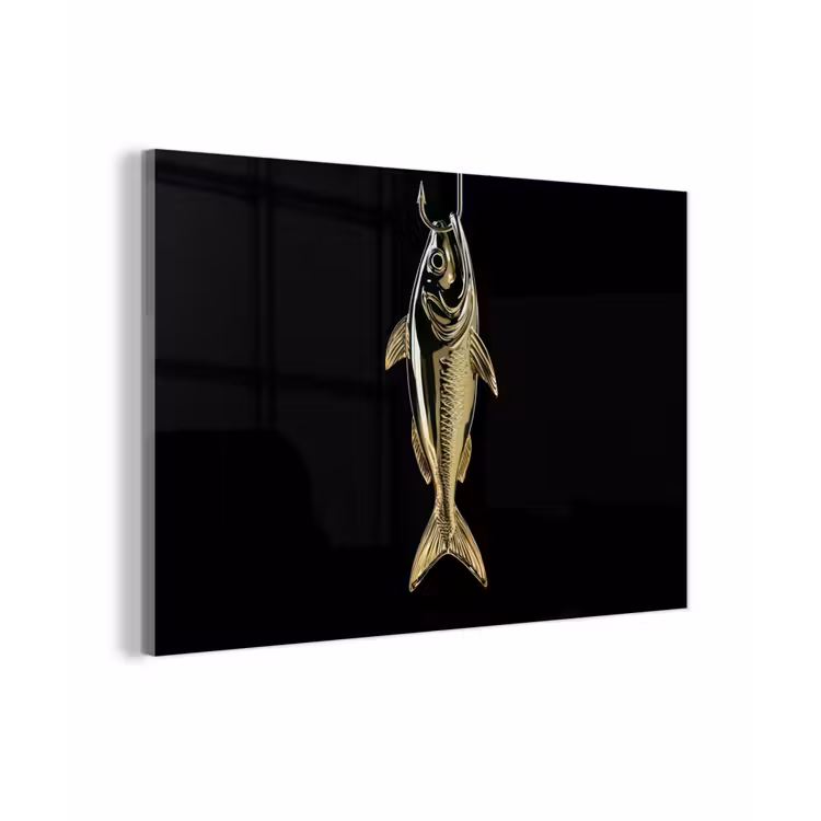 Goud - Vis - Haak - Zwart plexiglas 5mm klein -zzzproduct_nieuw