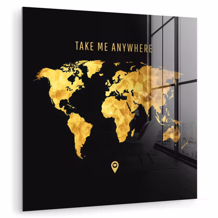 Goud - Wereldkaart - Quote plexiglas 5mm klein -zzzproduct_nieuw