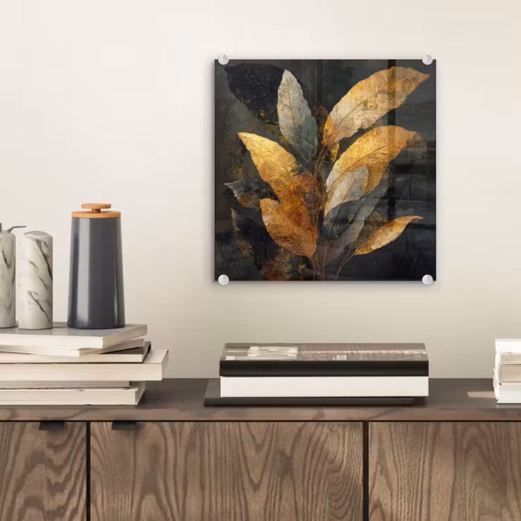 Gouden Bladcompositie – Botanische Luxe plexiglas 5mm klein -sfeer1
