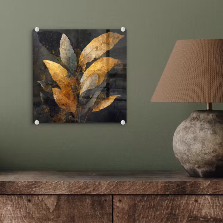 Gouden Bladcompositie – Botanische Luxe plexiglas 5mm klein -sfeer3