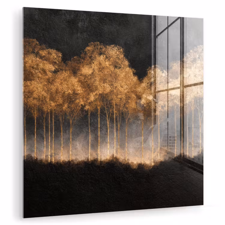 Gouden Bomen in Mistig Landschap plexiglas 5mm klein -zzzproduct_nieuw