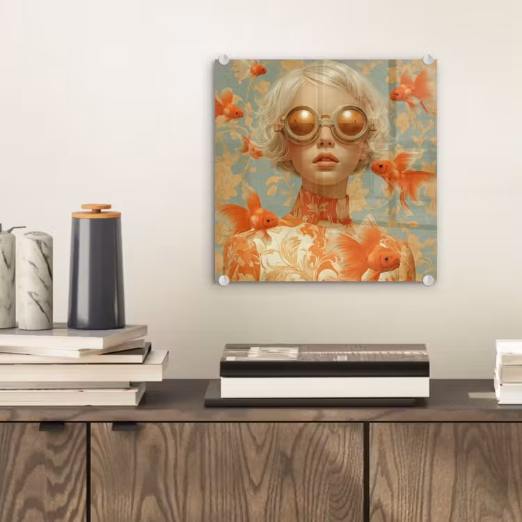 Goudvissen - Oranje - Vrouw - Blond plexiglas 5mm klein -sfeer1
