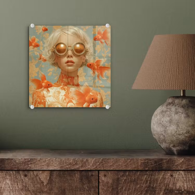 Goudvissen - Oranje - Vrouw - Blond plexiglas 5mm klein -sfeer3