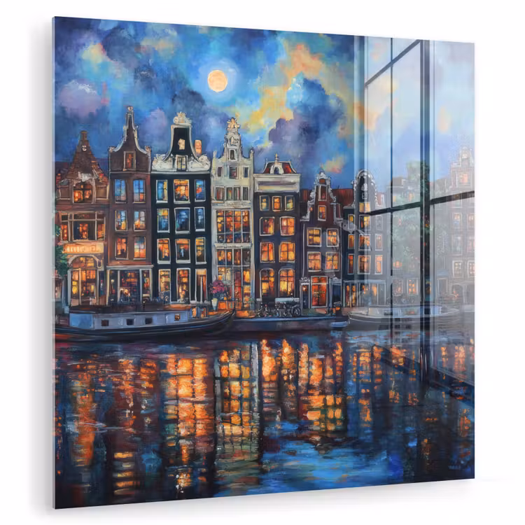 Grachten Amsterdam - Huizen - Stad - Kleurrijk plexiglas 5mm klein -zzzproduct_nieuw