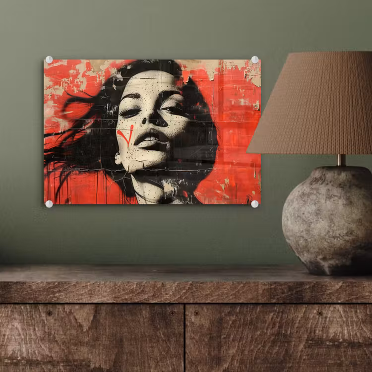 Graffiti - Vrouw - Rood - Street art - Banksy plexiglas 5mm klein -wsfeer2_DE