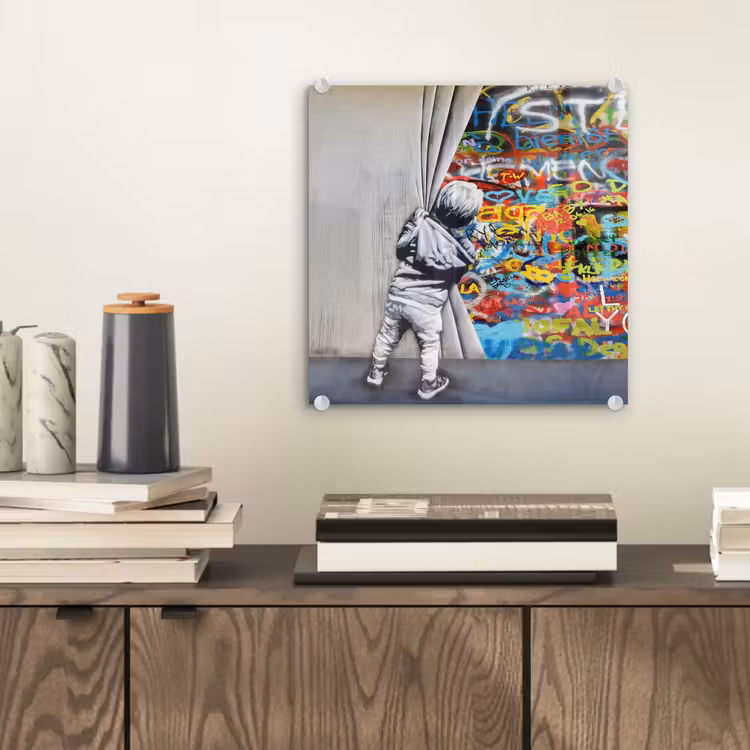 Graffiti - Illusie - Jongen - Street art plexiglas 5mm klein -sfeer1