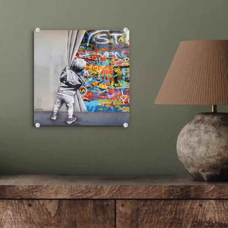 Graffiti - Illusie - Jongen - Street art plexiglas 5mm klein -sfeer3