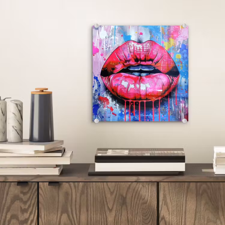 Graffiti - Lippen - Felroze - Geschilderd plexiglas 5mm klein -sfeer1