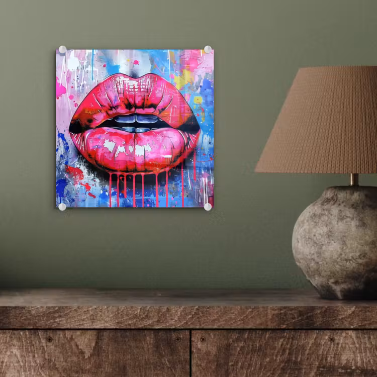 Graffiti - Lippen - Felroze - Geschilderd plexiglas 5mm klein -sfeer3