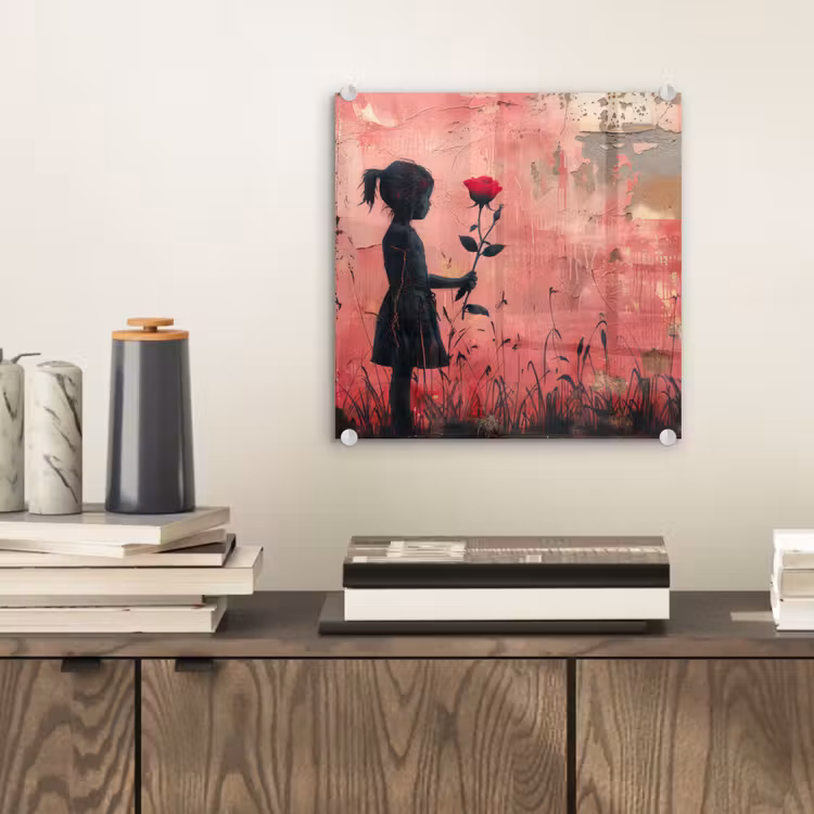 Graffiti - Meisje - Roze - Street art - Roos - Banksy plexiglas 5mm klein -sfeer1