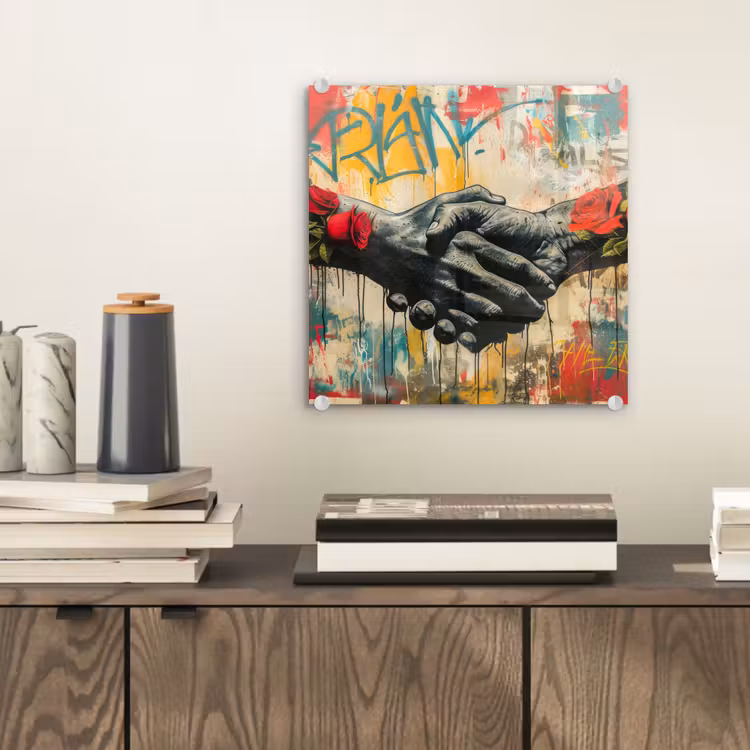 Graffiti - Rozen - Handen - Street art - Banksy plexiglas 5mm klein -sfeer1